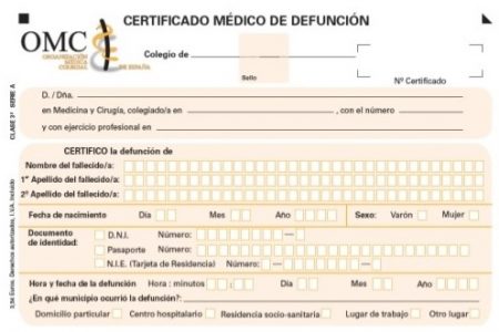 Aviso sobre la correcta cumplimentación del certificado de defunción