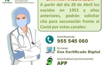 Los andaluces con 68 años o más pueden pedir cita desde hoy para vacunarse contra el Covid-19
