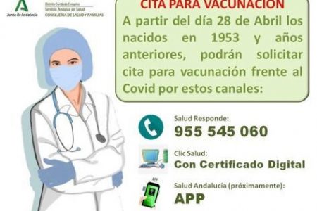 Los andaluces con 68 años o más pueden pedir cita desde hoy para vacunarse contra el Covid-19