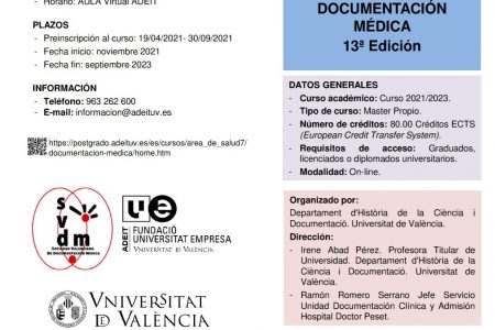 13ª edición del Máster Propio en Documentación Médica (Universidad de Valencia)