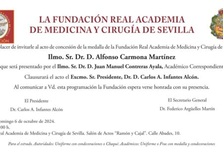 El Dr. Alfonso Carmona recibe la medalla de la Fundación Real Academia de Medicina y Cirugía de Sevilla